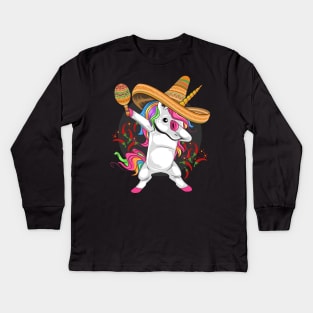 Unicorn Mexican Hat Cinco De Mayo Kids Long Sleeve T-Shirt